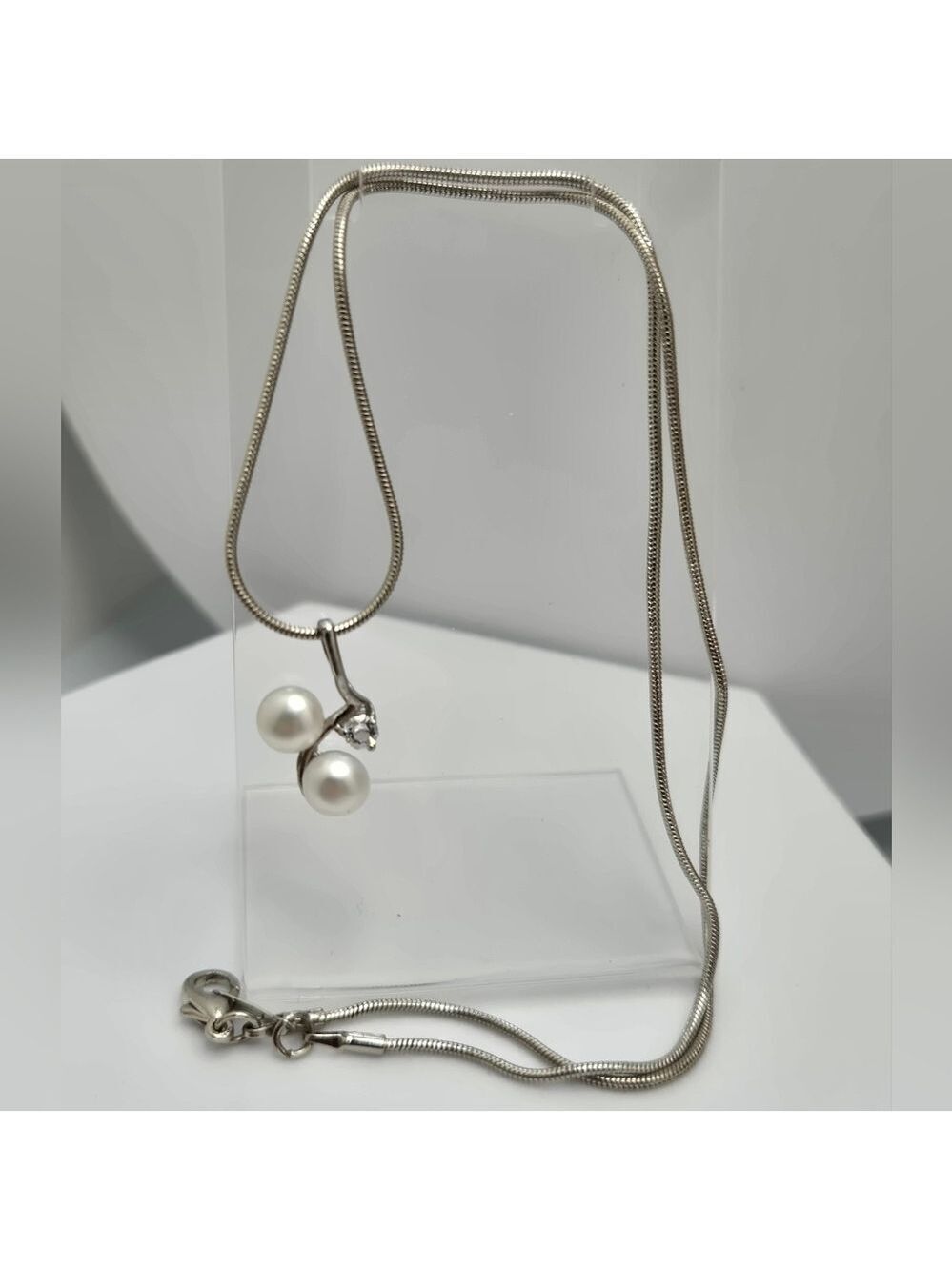 Freshwater White Real Pearl Necklace 16” Silver Plated Snake Chain NWOT